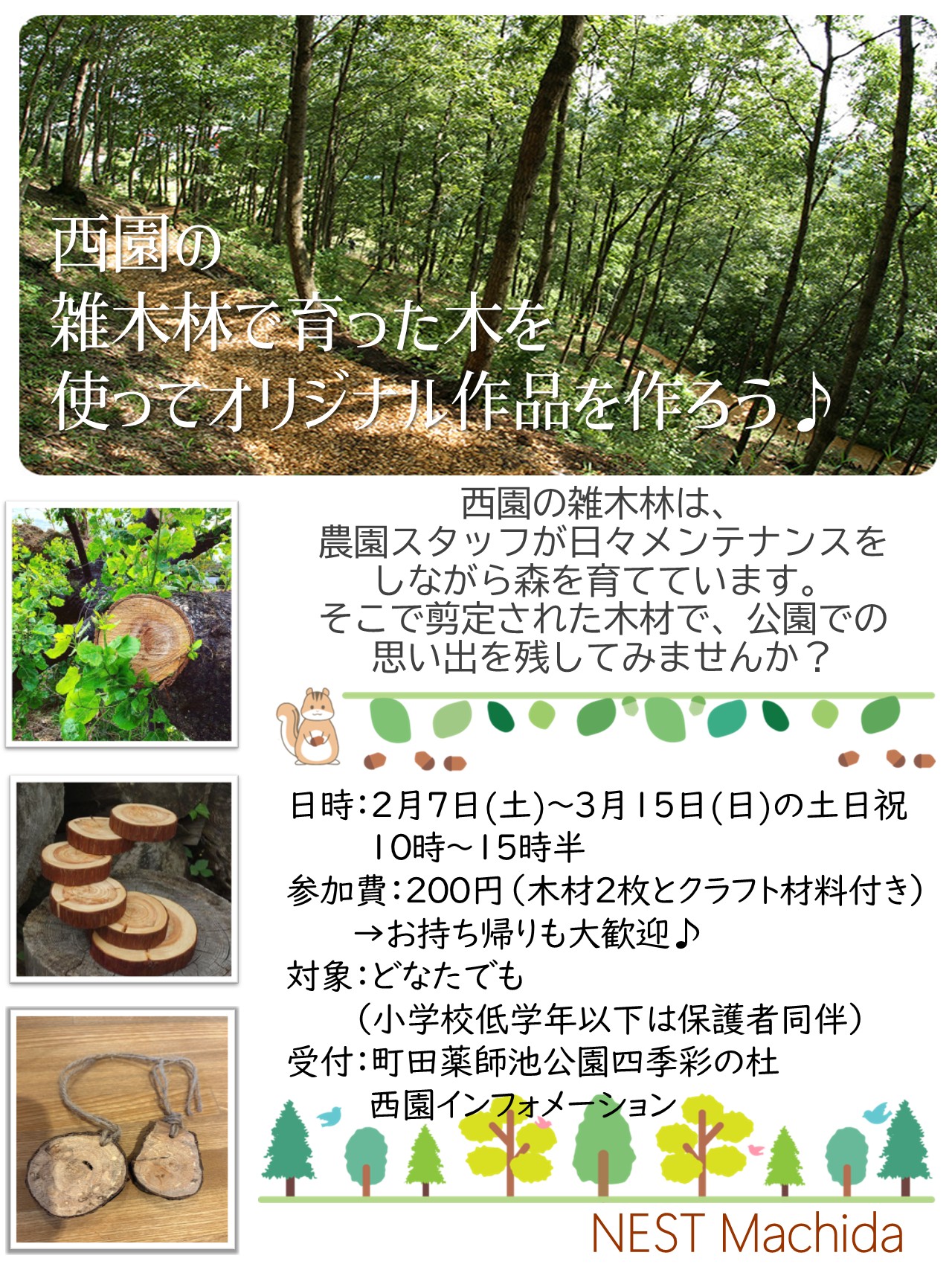 西園の雑木林で育った木を使ってオリジナル作品を作ろう♪